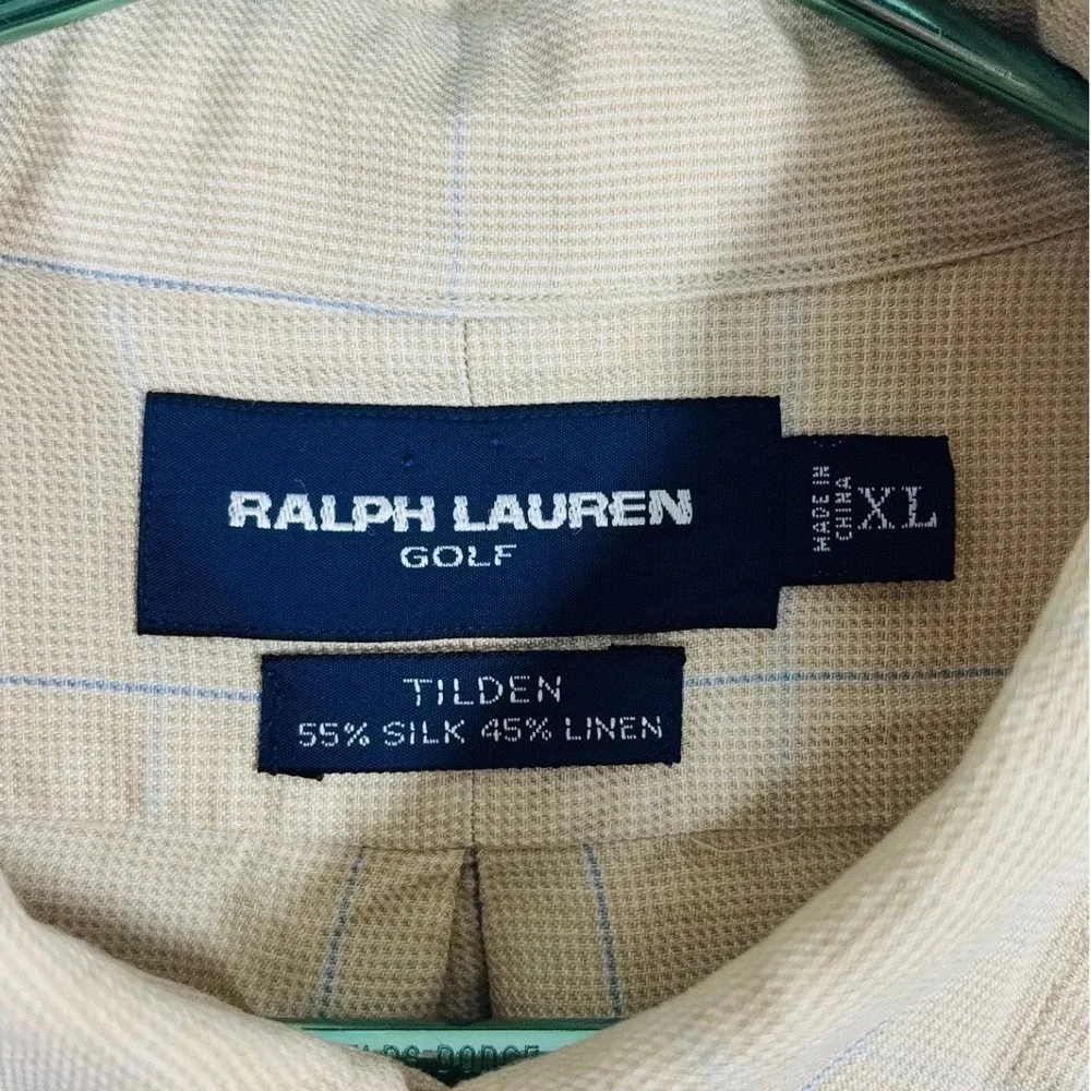 VTG Ralph Lauren Tilden Silk Linen Windowpane Cream Button Down Golf Shirt XL - Picture 4 of 8